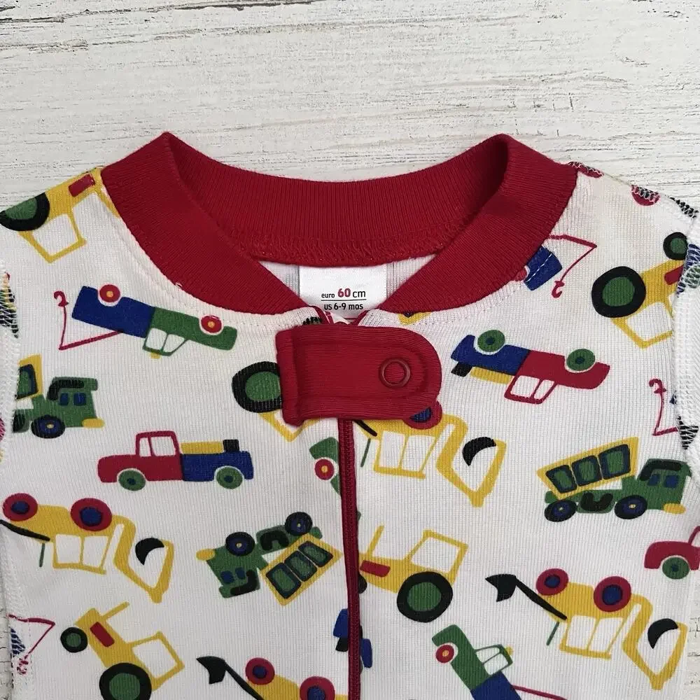 🦄 3/$36 Hanna Andersson Sleeper Boys Size 6-9M Construction Trucks Zip Organic